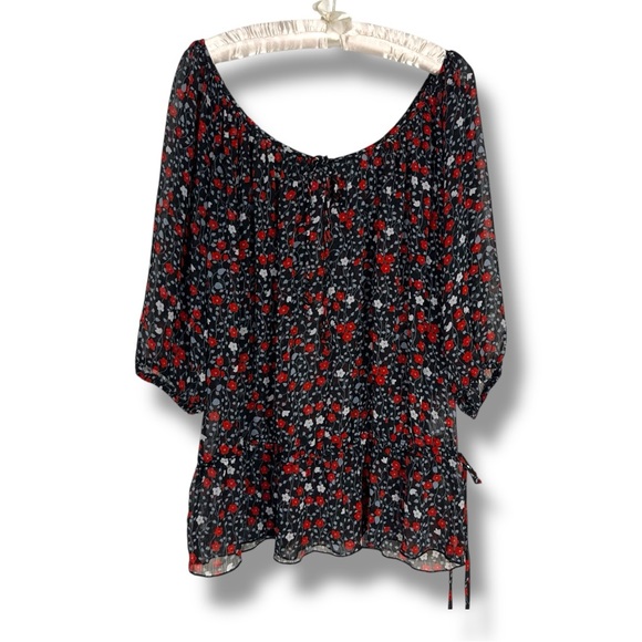 Pure Energy Tops - Pure Energy Navy Blouse Red White Blue Floral Shirt Flowy Top Target Plus Sz 1X
